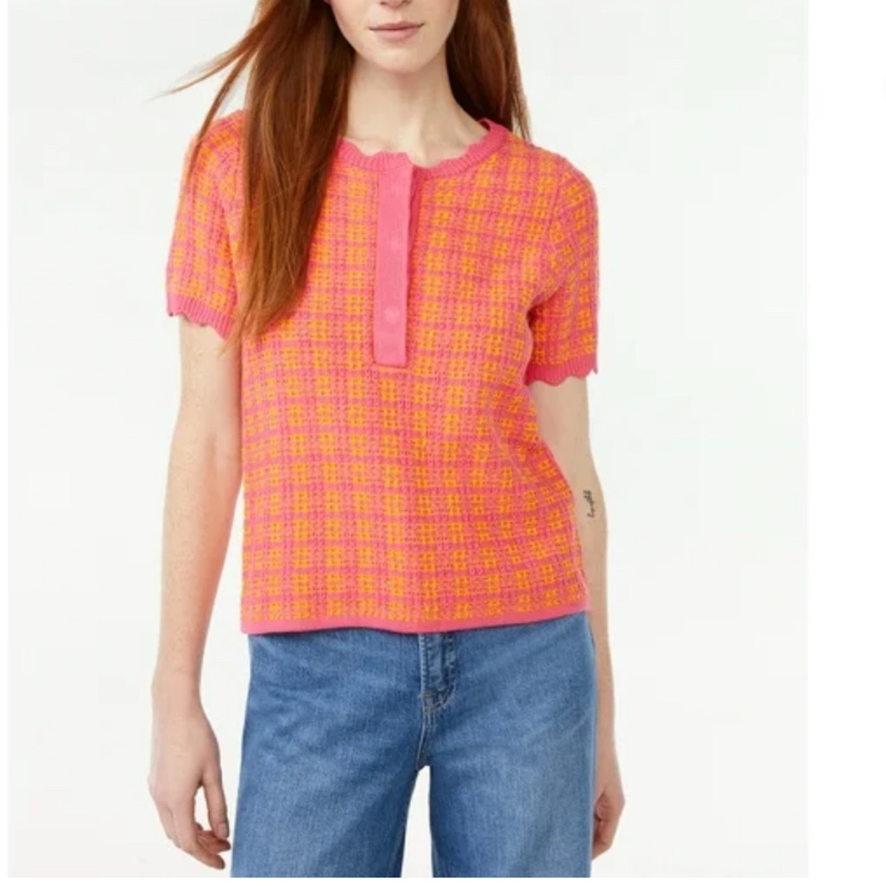 Free Assembly Women's Short Sleeve Tweed Sweater Tee, size small